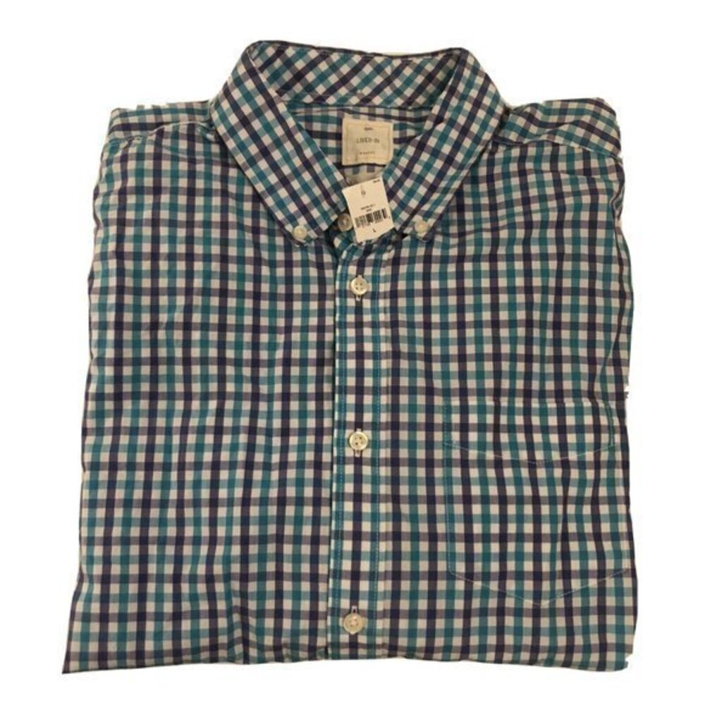 Gap Mens Shirt Large Slim Fit Cotton Blue Gingham - Picture 8 of 14
